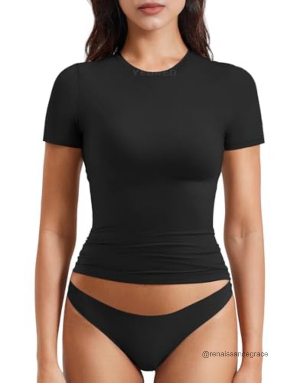 YEOREO Fitted Stretch Crew Neck Crop Workout Tank Top Y2K Gym